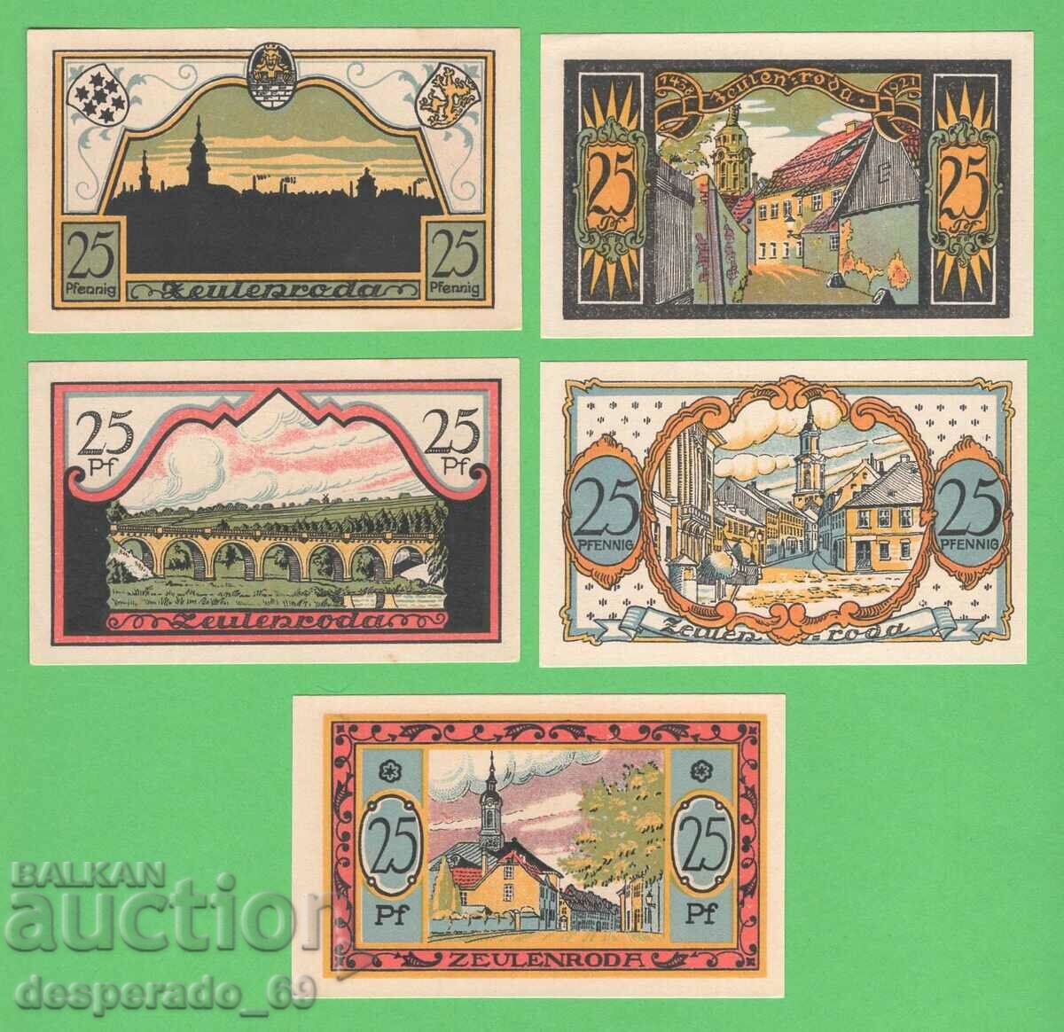 (¯`'•.¸NOTGELD (orașul Zeulenroda) 1921 UNC -5 buc. bancnote '´¯)