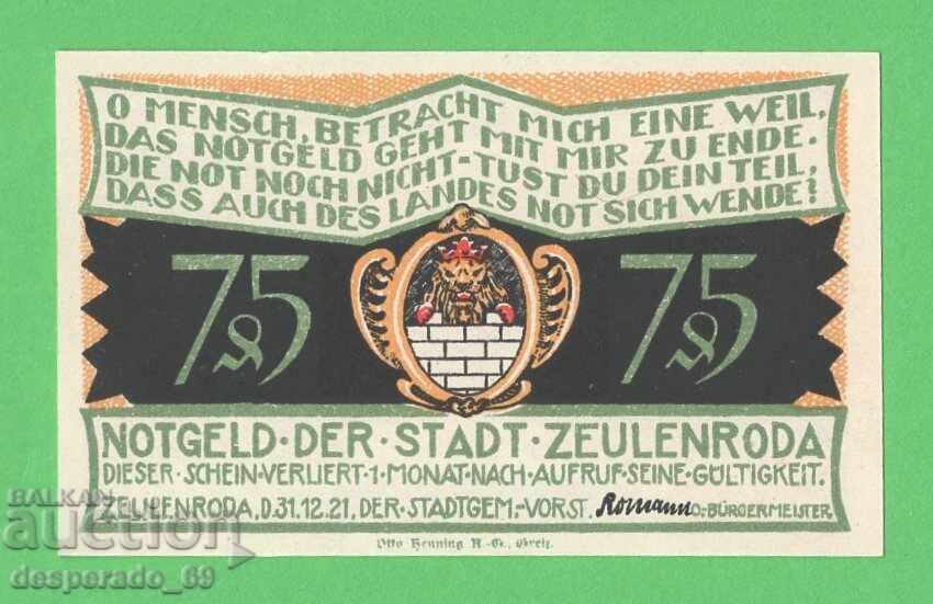 (¯`'•.¸NOTGELD (city. Zeulenroda) 1921 UNC -75 pfennig¸.•'´¯) with price 2.80 BGN | € 1.43 (¯`'•.¸NOTGELD (city. Zeulenroda) 1921 UNC -75 pfennig¸.•'´¯) with price 2.80 BGN | € 1.43