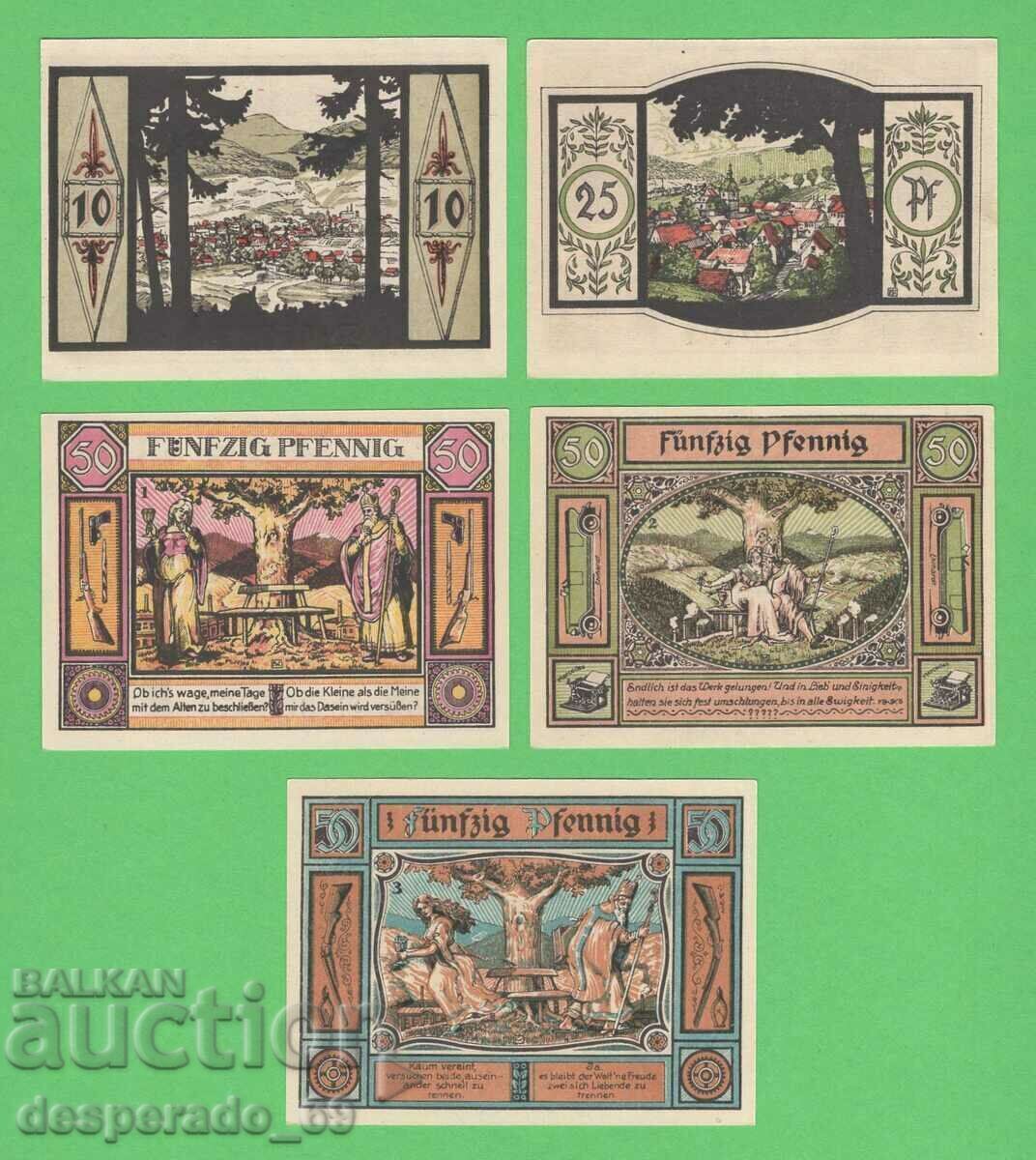 (¯`'•.¸NOTGELD (πόλη Zella-Mehlis) 1921 UNC -5 τεμ. τραπεζογραμμάτια ¯) (¯`'•.¸NOTGELD (πόλη Zella-Mehlis) 1921 UNC -5 τεμ. τραπεζογραμμάτια ¯)