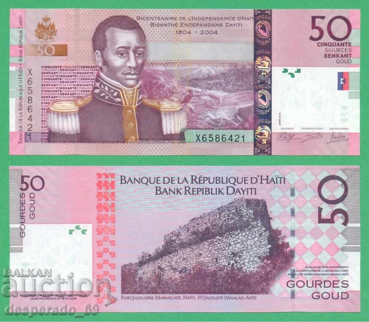(¯`'•.¸ HAITI 50 Gourde 2014 (Commemorative) UNC ¸.•'´¯)