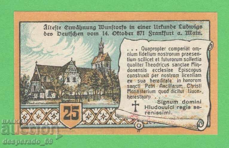 (¯`'•.¸NOTGELD (orașul Wunstorf) 1920 UNC -25 pfennig¸.•'´¯)