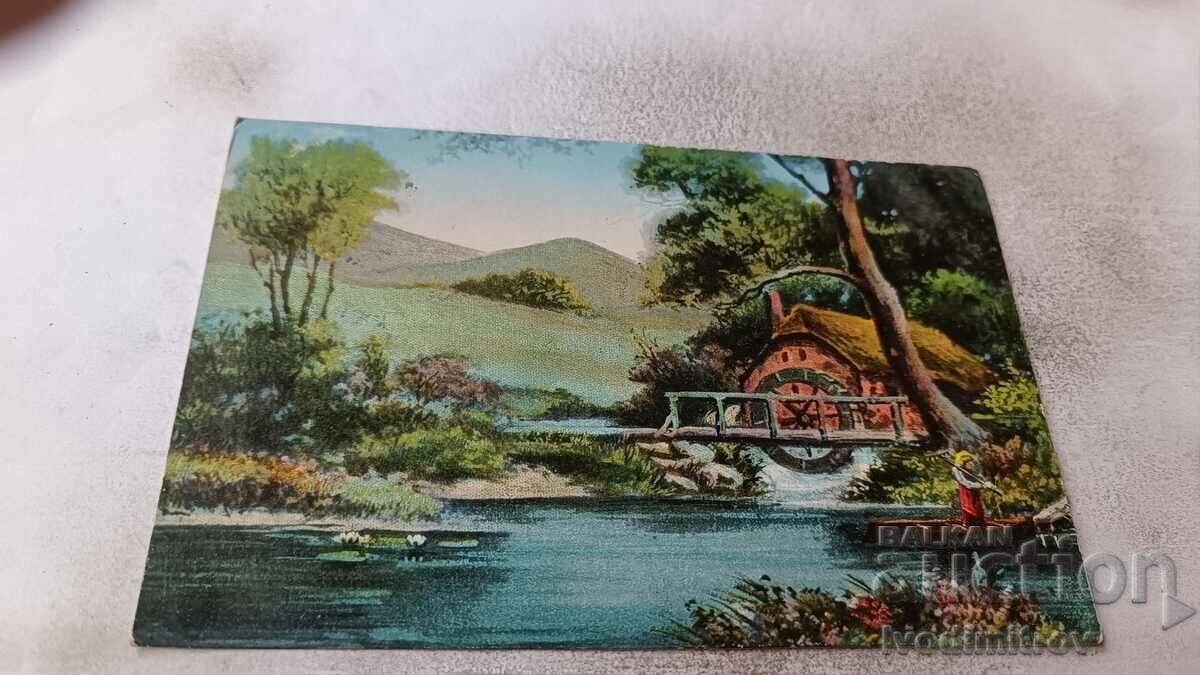 Καρτ ποστάλ Lehchevo Waterworks on the river C K 1918