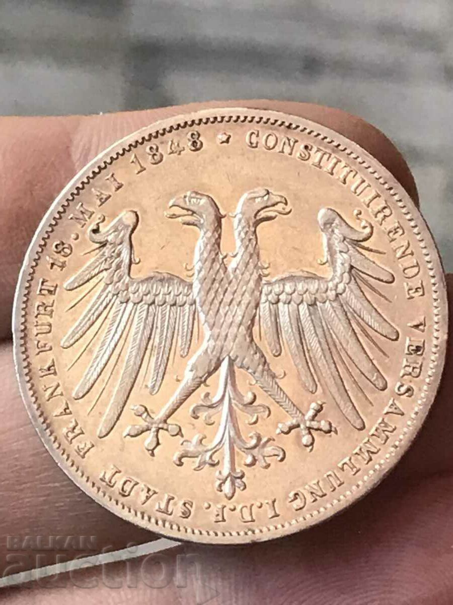 Германия Франкфурт 2 гулдена талер 1848 сребро качество