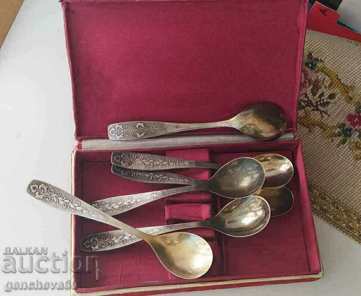 Wonderful melchior spoons with gilding/USSR - 6 Wonderful melchior spoons with gilding/USSR - 6