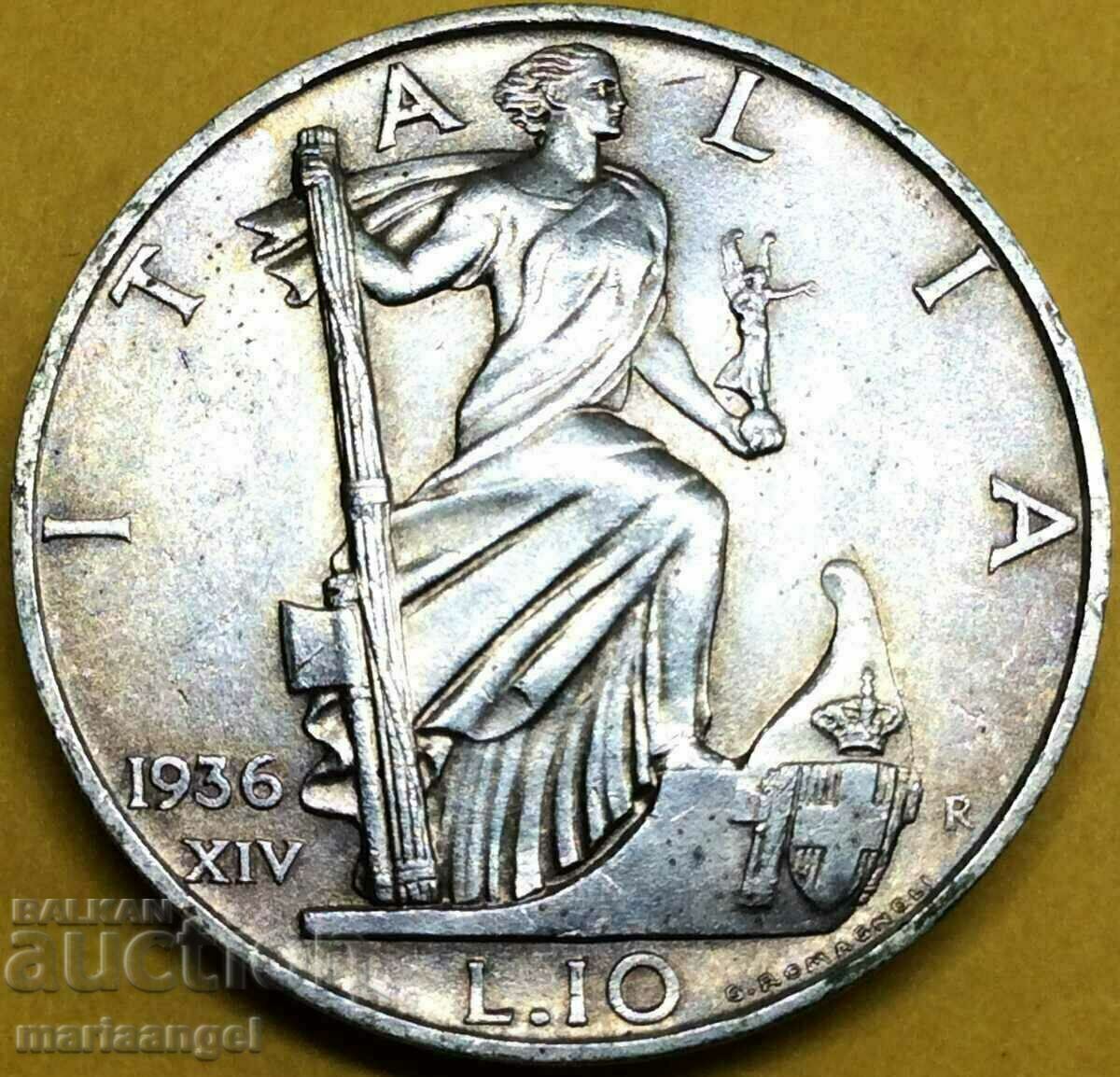 10 Lire 1936 Italia 27 mm Aur Patină Argint 6