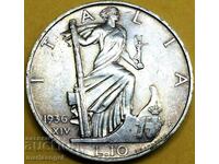 10 лири 1936 Италия 27мм Златна Патина сребро 6