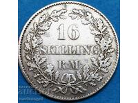 Danemarca 16 șilingi 1857 Frederic al VII-lea argint