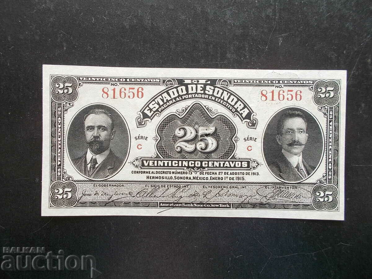 MEXICO, 25 centavos, 1915, XF/AU