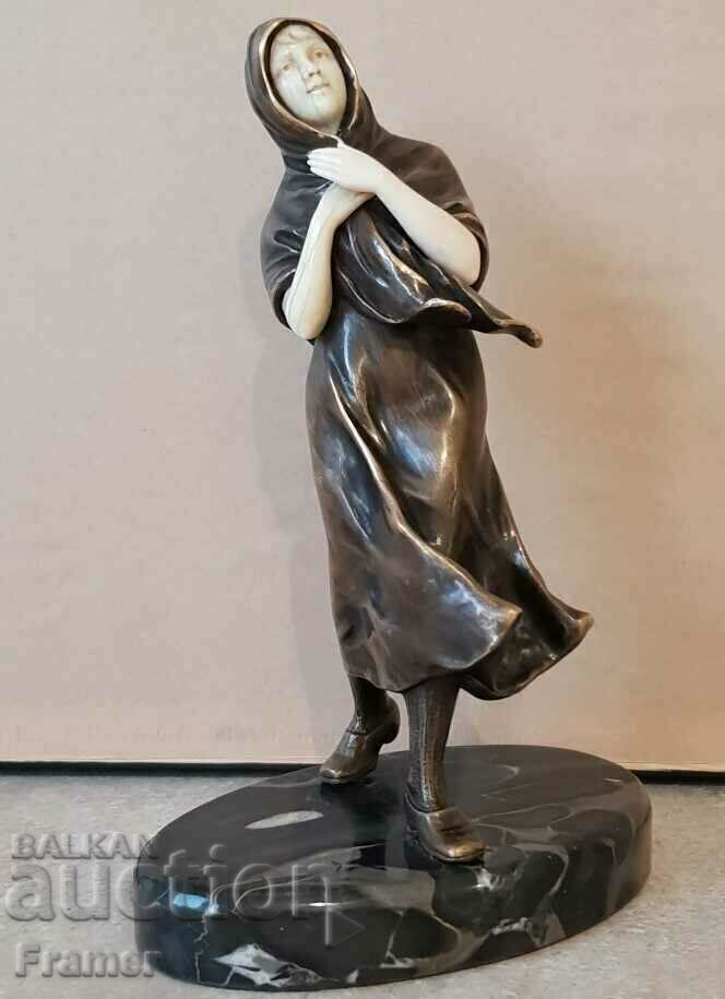 Through the storm sculpture France 19th century bronze and ivory Through the storm sculpture France 19th century bronze and ivory