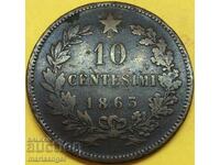 10 чентесими 1863 Италия 30мм  Виктор Емануил II бронз