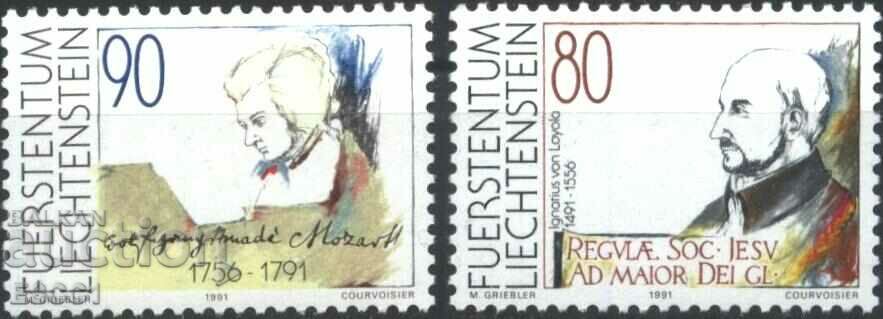 Clean stamps Wolfgang Mozart and Ignatius Loyola 1991 Liechtenstein