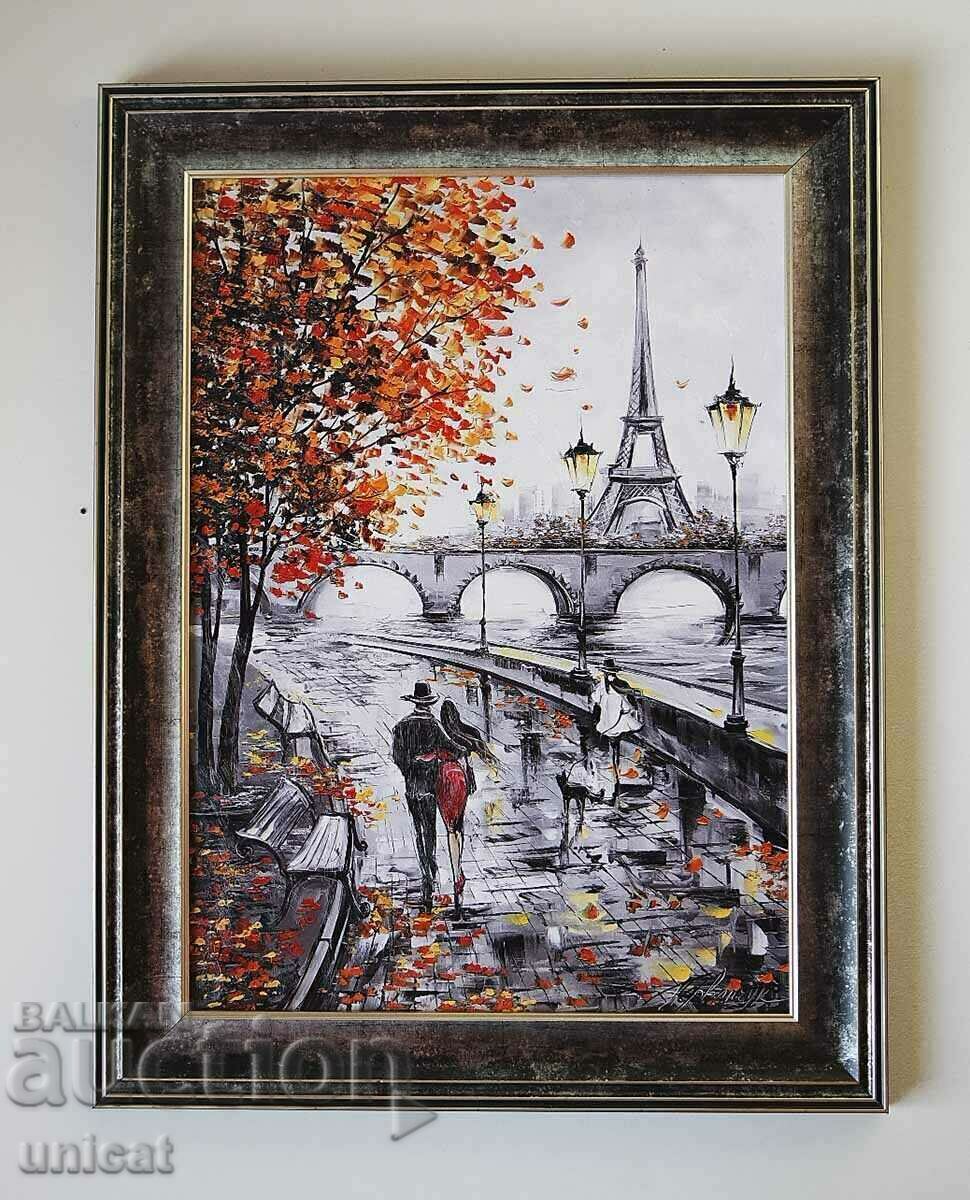 Romantism de toamna la Paris, poza, inramata