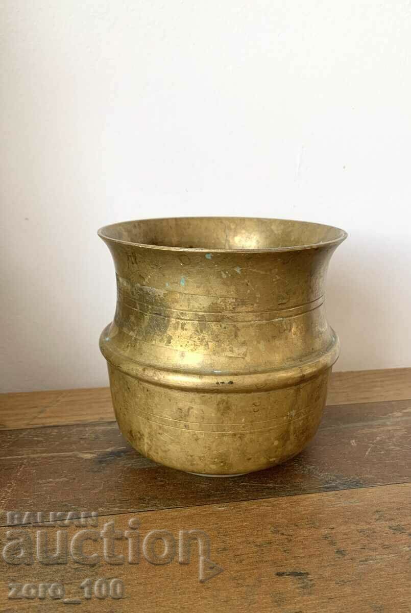 Old brass flower pot