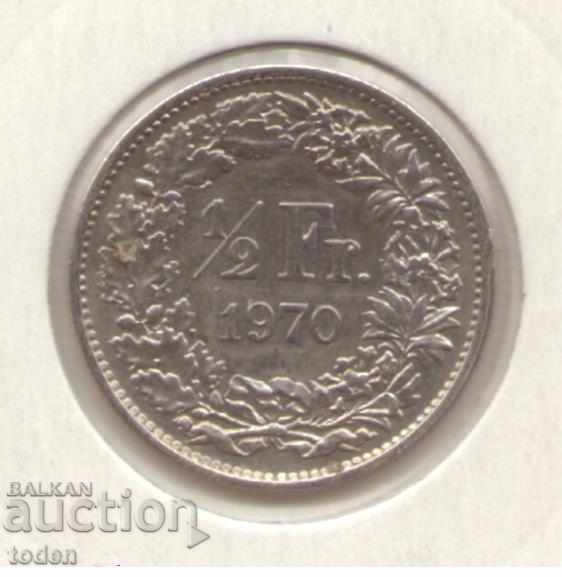 - Switzerland-½  Franc-1970-KM# 23a-Helvetia standing