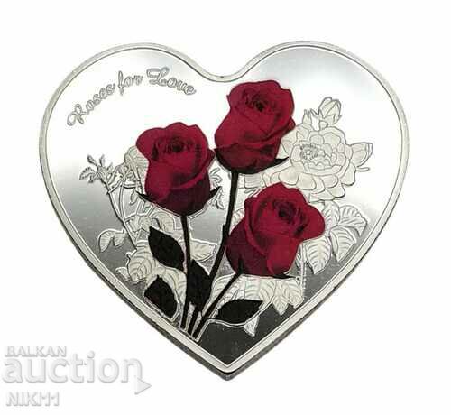 Auction  Coin heart with red roses and the inscription "I love you"