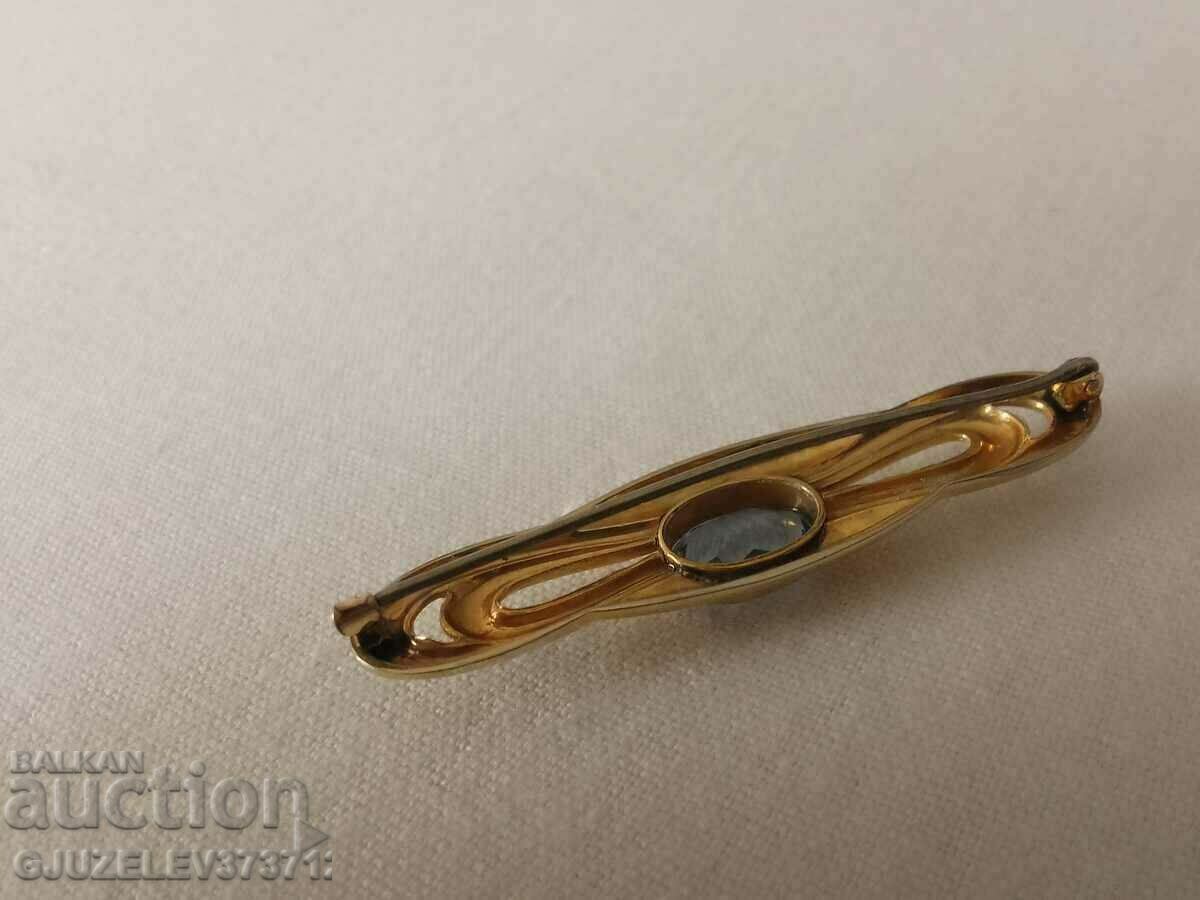Аукцион Стара брошка - с голям син скъпоценен камък - маркирана на и