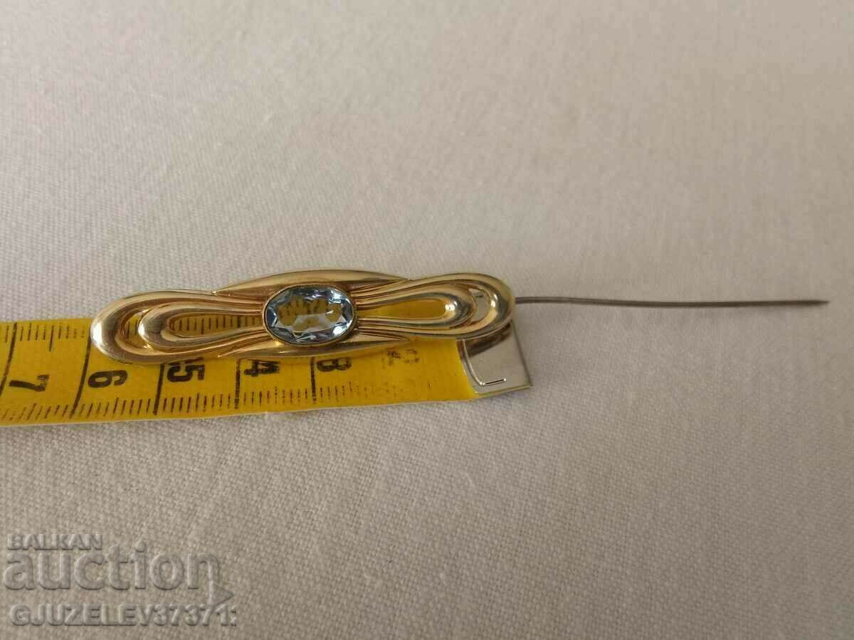 Стара брошка - с голям син скъпоценен камък - маркирана на и - 5