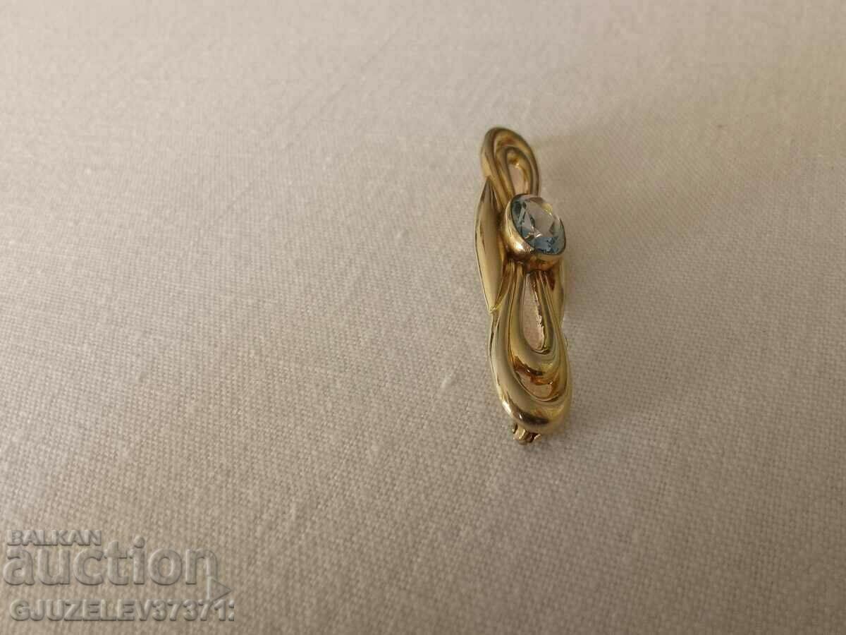 Стара брошка - с голям син скъпоценен камък - маркирана на и - 7