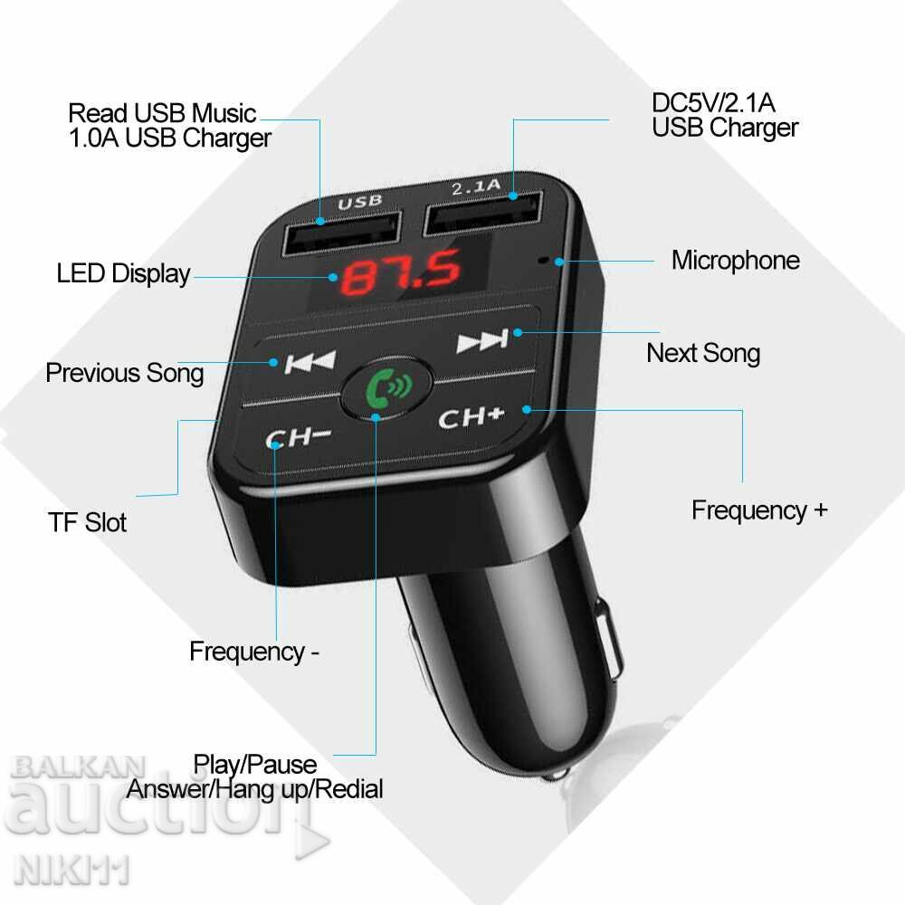 Transmițător Bluetooth pentru mașină, Adaptor Bluetooth, Mâini libere