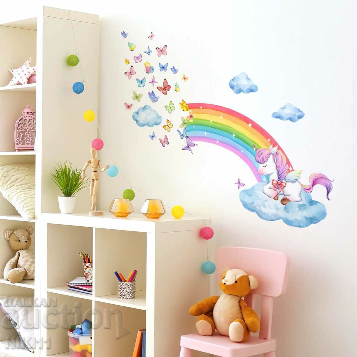 Unicorn with rainbow and butterflies wall sticker for nursery with price 12.00 BGN | € 6.14 Unicorn with rainbow and butterflies wall sticker for nursery with price 12.00 BGN | € 6.14