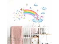 Стикер за стена Еднорог с дъга и пеперуди за детска стая