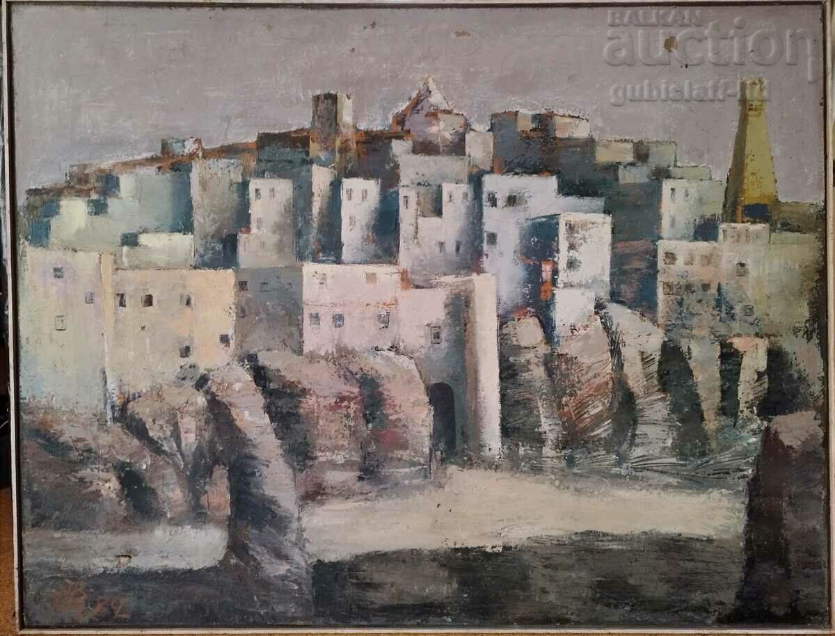 Картина, градски пейзаж, худ. Цв. Цветков (1932-1989)