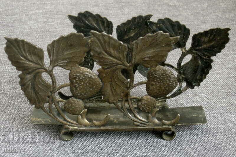 Old silver plated napkin holder art deco strawberries