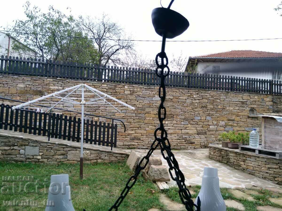 Auction  Old chandelier, wrought iron lampshade