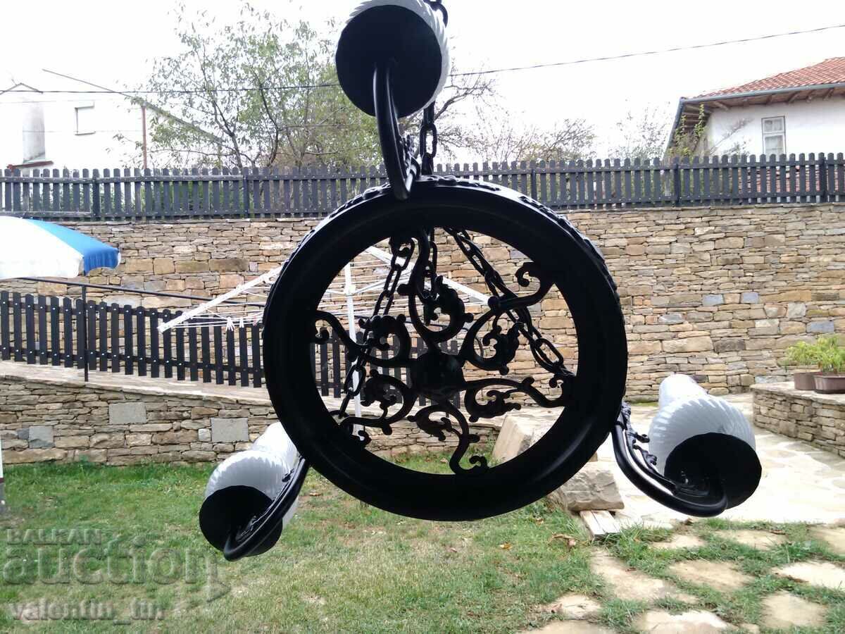 Old chandelier, wrought iron lampshade - 7