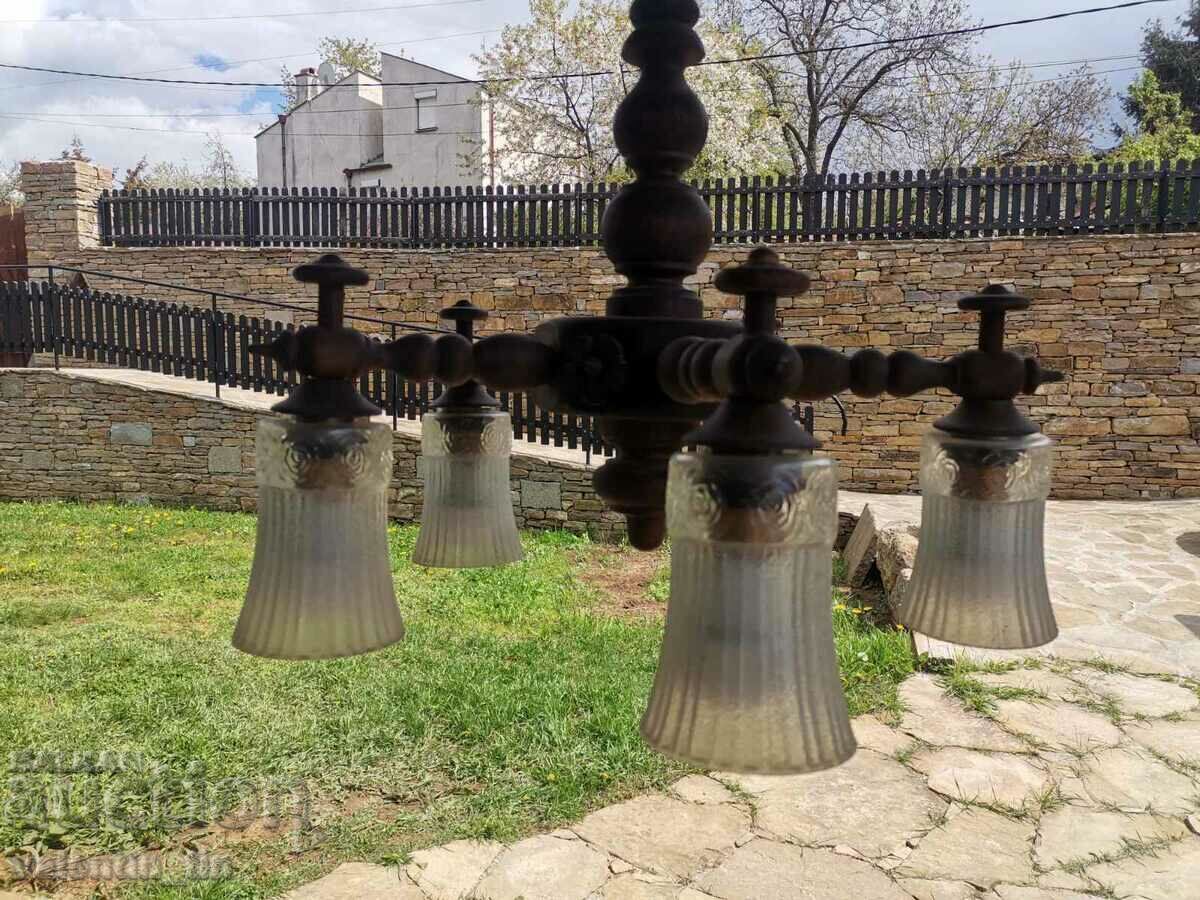 Old chandelier, lampshade made of turned wood with price 299.00 BGN | € 152.88 Old chandelier, lampshade made of turned wood with price 299.00 BGN | € 152.88