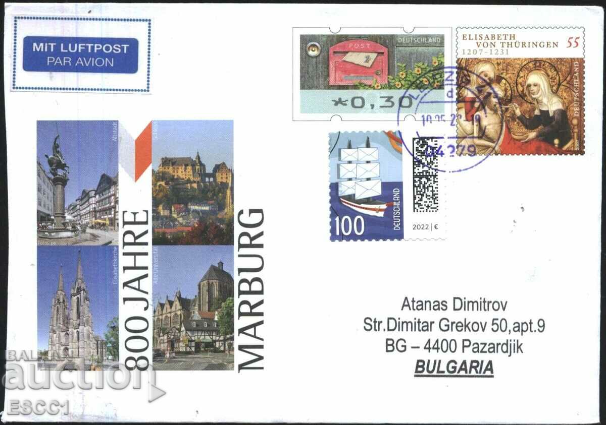 Traveled envelope Marburg stamps Religion 2007 Boat 2022 Germany