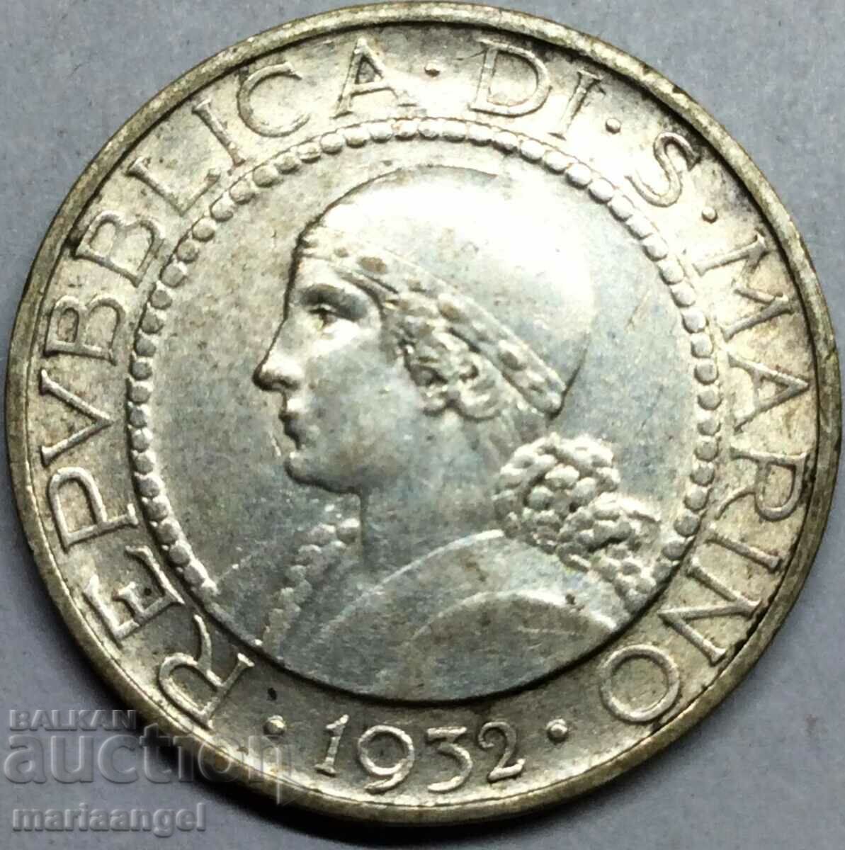 5 λίρες 1932 San Marino Silver - αρκετά σπάνιο