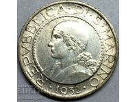 5 λίρες 1932 San Marino Silver - αρκετά σπάνιο