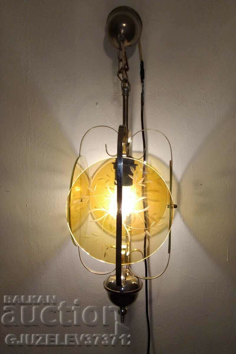 Old lampshade Art Deco metal and colored cut glass