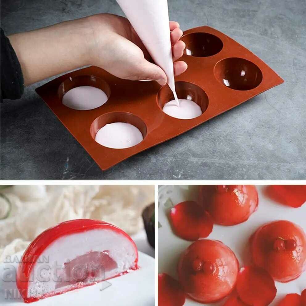 Silicone mold 6 pcs hemisphere cake decoration ball with price 9.00 BGN | € 4.60