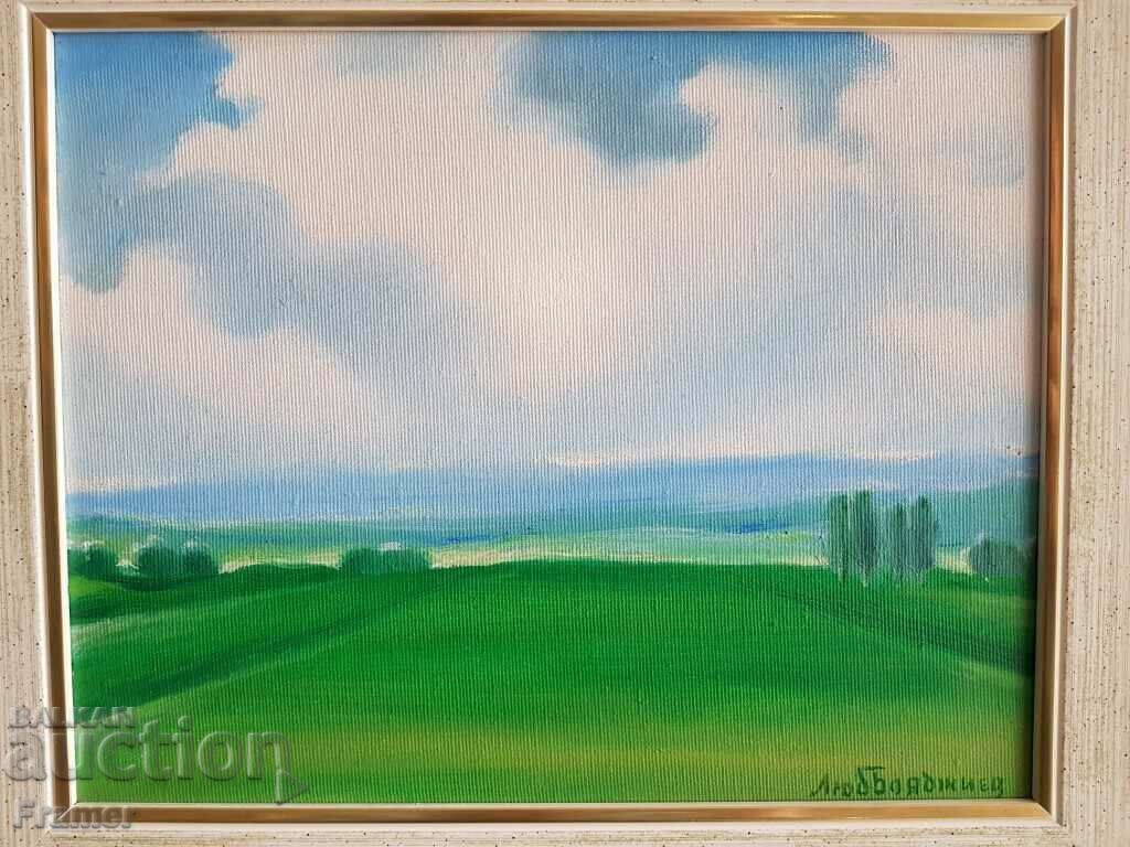 Lyuben Boyadzhiev 1914 - 2003 Morning over the field Landscape 2003 with price 650.00 BGN | € 332.34