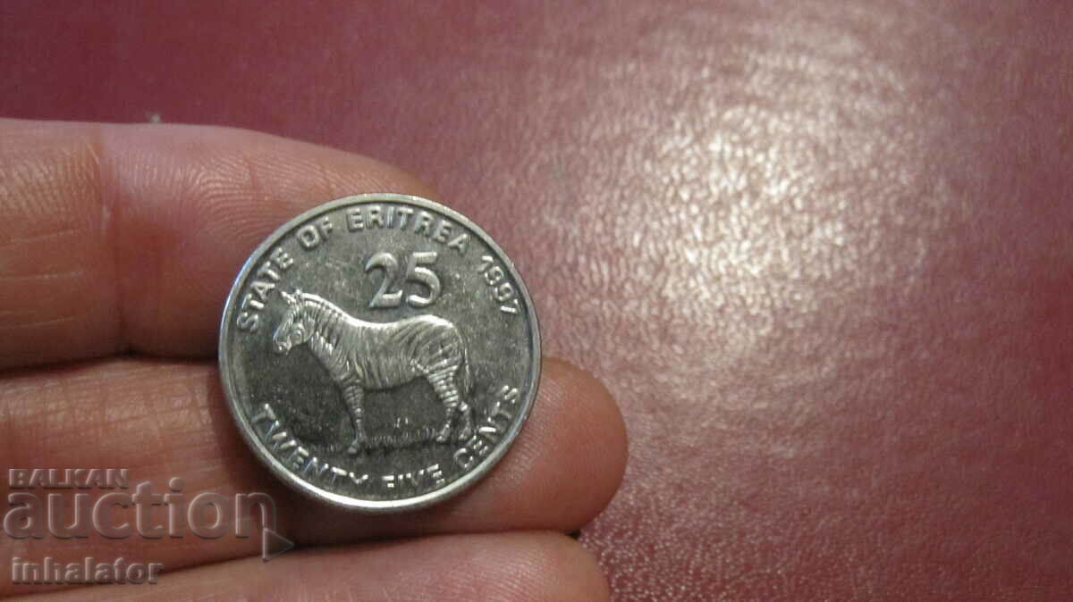 Еритрея 25 цента 1997 год - ЗЕБРА