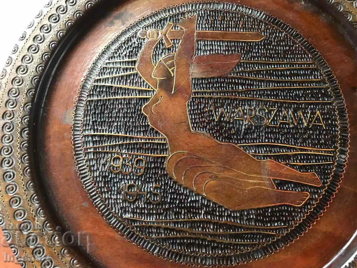 PANEL WOOD CARVING RELIEF PYROGRAPHY PLATE SOUVENIR FROM WARSAW - 6 PANEL WOOD CARVING RELIEF PYROGRAPHY PLATE SOUVENIR FROM WARSAW - 6