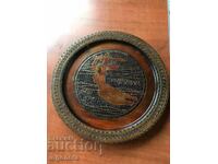 PANEL WOOD CARVING RELIEF PYROGRAPHY PLATE SOUVENIR FROM WARSAW