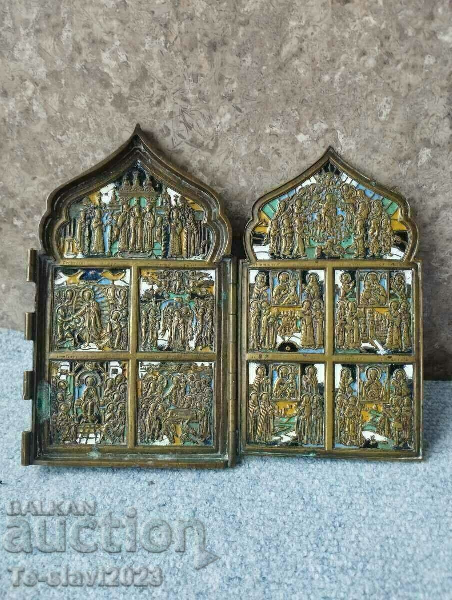 Old Russian bronze icon - enamel