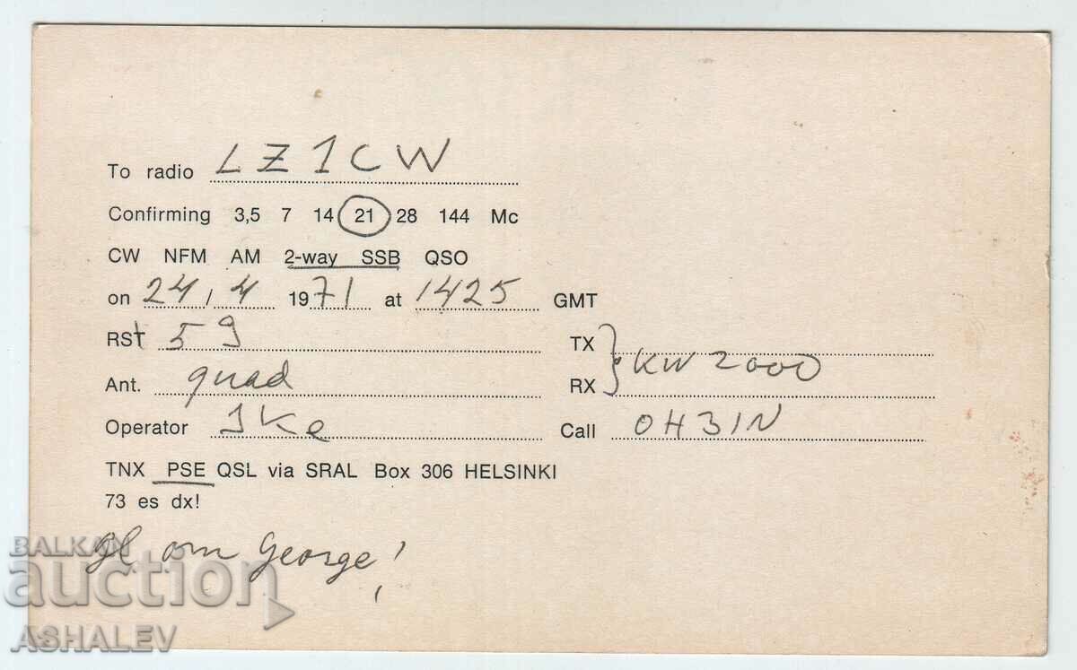 Radio amateur card with price 1.00 BGN | € 0.51 Radio amateur card with price 1.00 BGN | € 0.51