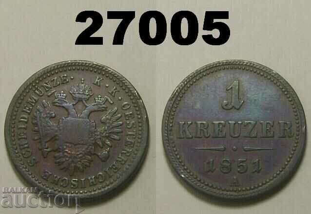 Австрия 1 кройцер 1851 А