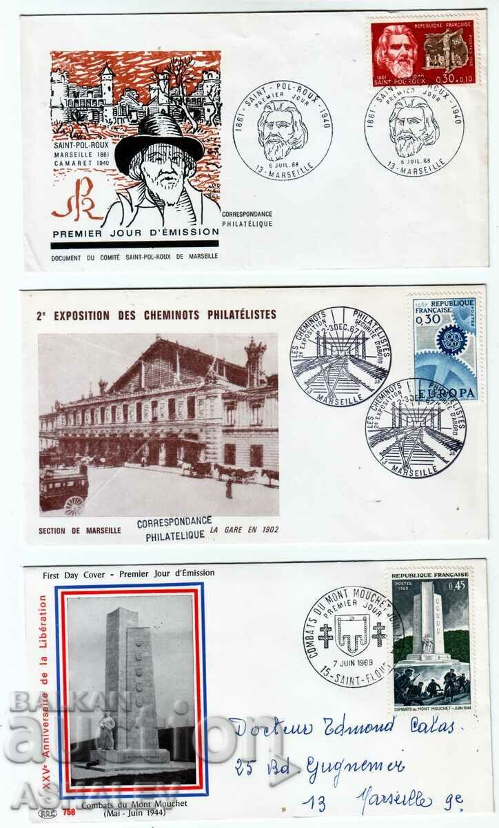 Franta 3 bucati FDC 1967-69