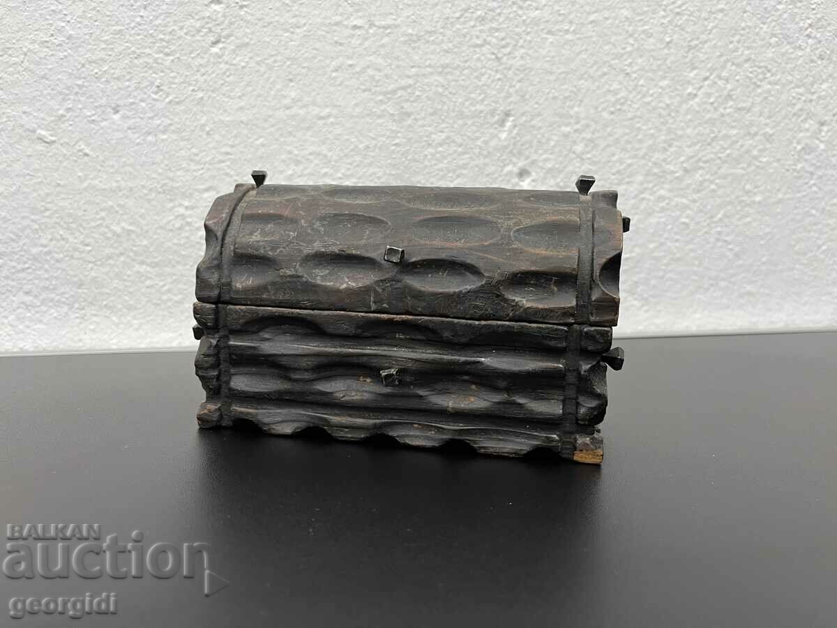 Wooden box / casket with forged rivets. #4767
