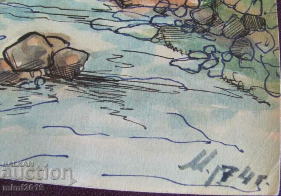 Auction 1974 Painting Watercolor Signed Auction 1974 Painting Watercolor Signed