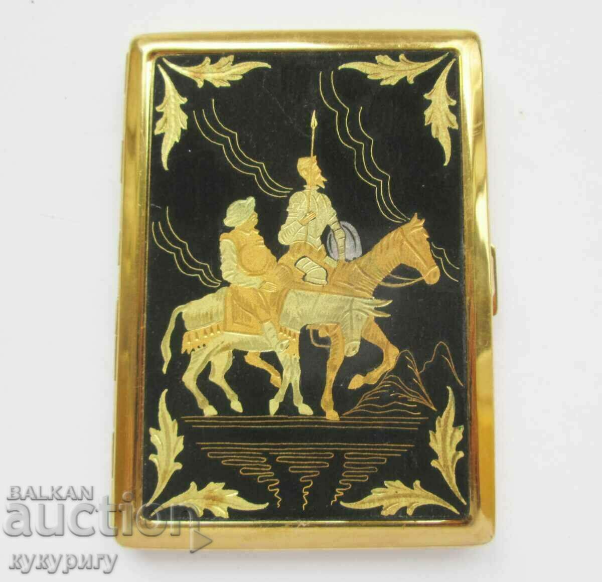 Old gilded Don Quixote snuff box handmade TOLEDO