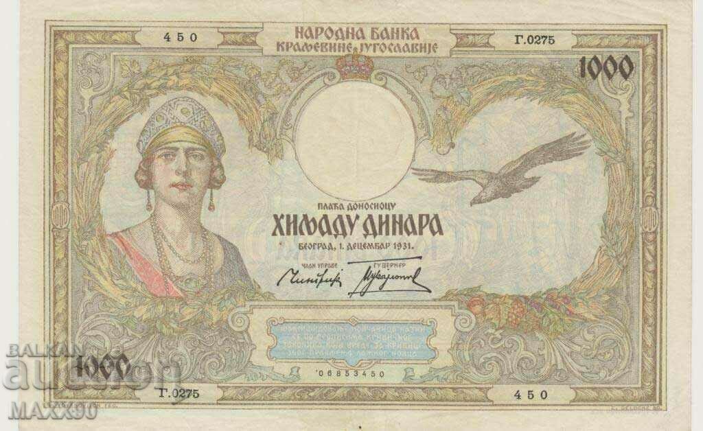 1000 dinars 1931 Kingdom of Yugoslavia - 5 1000 dinars 1931 Kingdom of Yugoslavia - 5