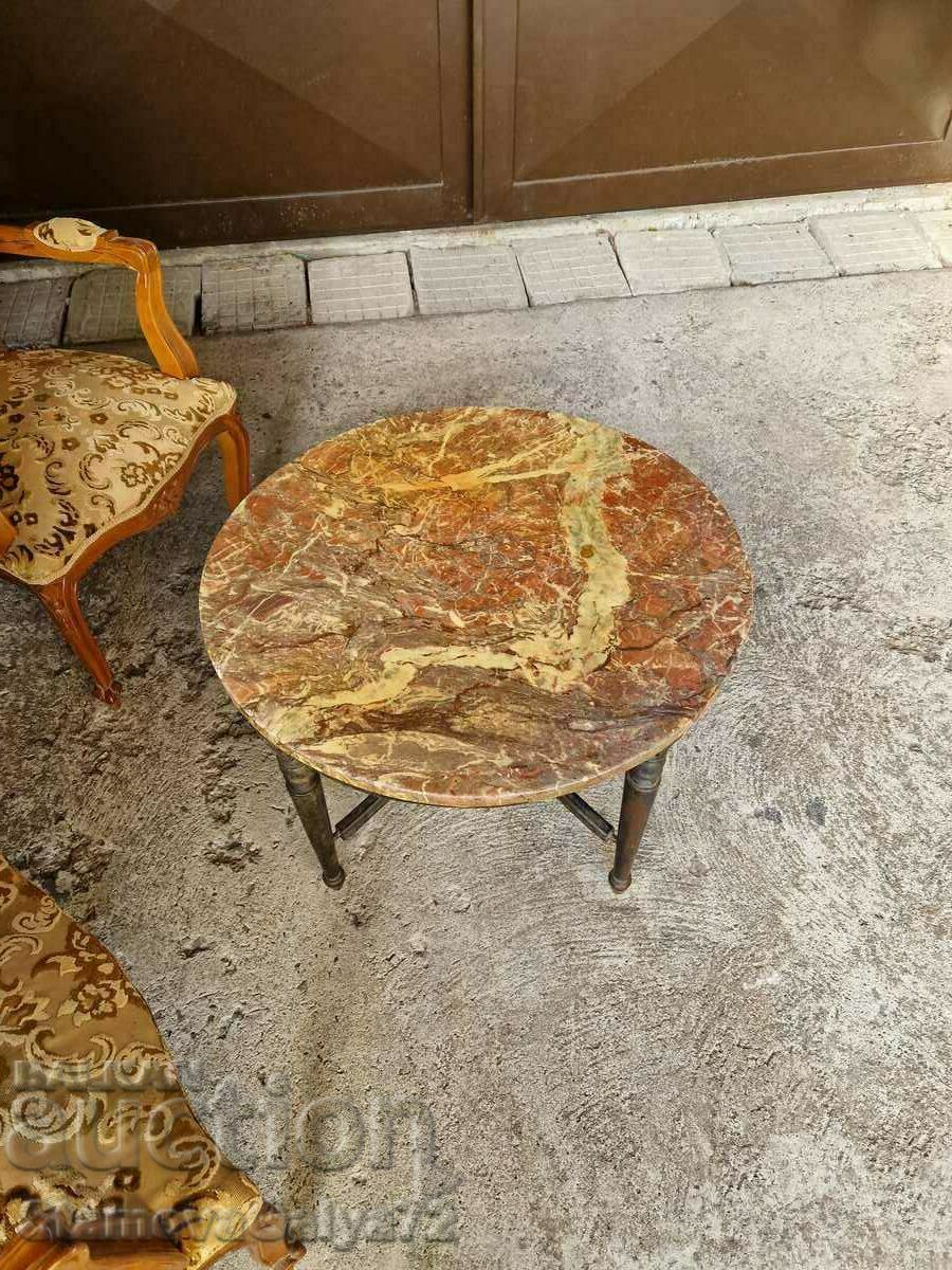 A great antique solid wood coffee table with a marble top - 5 A great antique solid wood coffee table with a marble top - 5