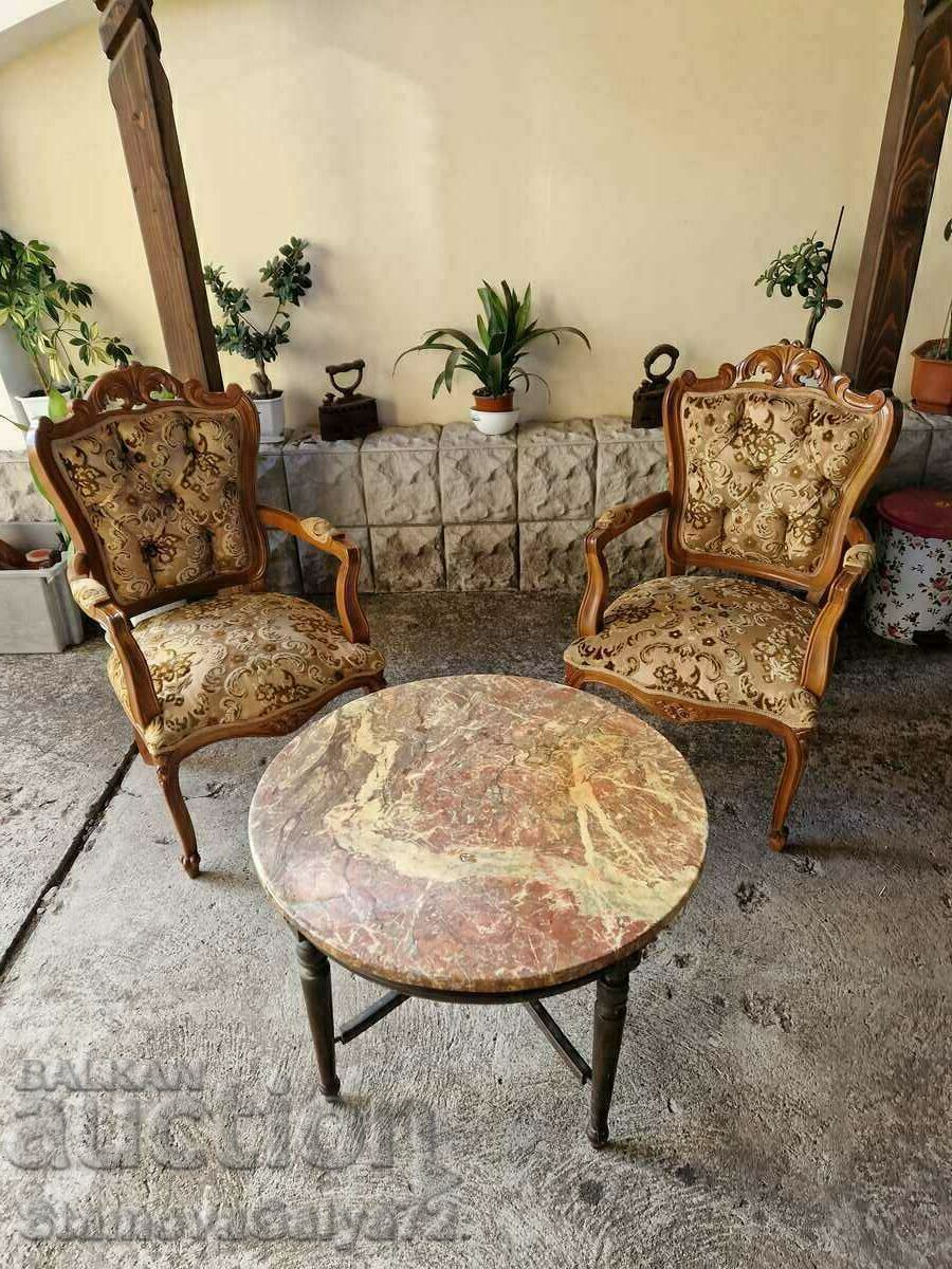A great antique solid wood coffee table with a marble top - 7 A great antique solid wood coffee table with a marble top - 7