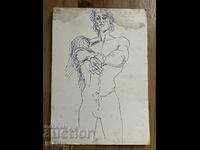 Old Drawing Pencil Erotica Nude Male Body